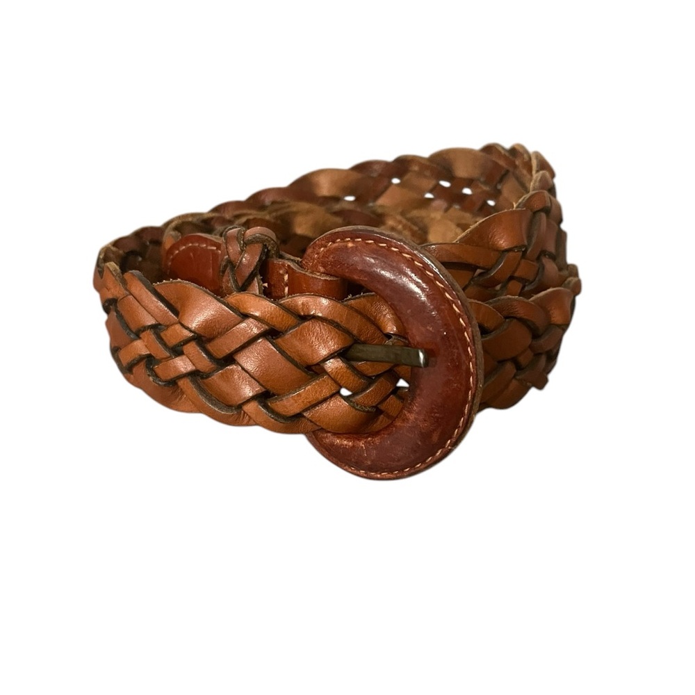 G.H. Bass Brown Braided Weave Genuine Leather Belt & Buckle Women’s Sz Large